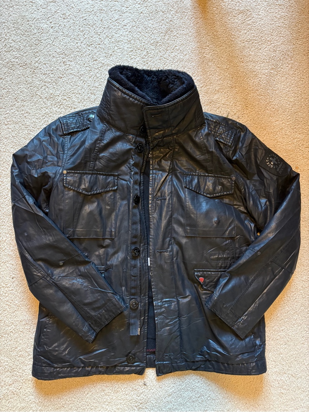 Strellson Black Men's Military Field Jacket with Plush Lining